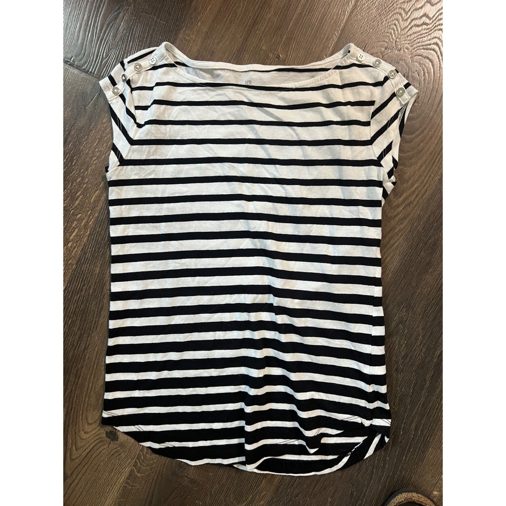 Liz Claiborne Petite Striped T-Shirt Button Detail Top‎ PXS